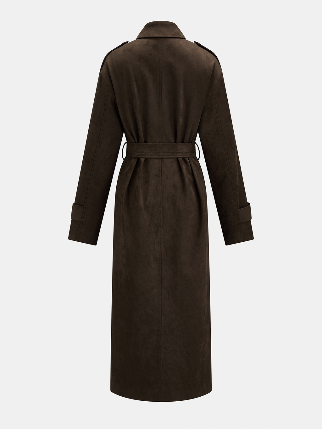 Suede Effect Belted Double‑Breasted Trench Coat
