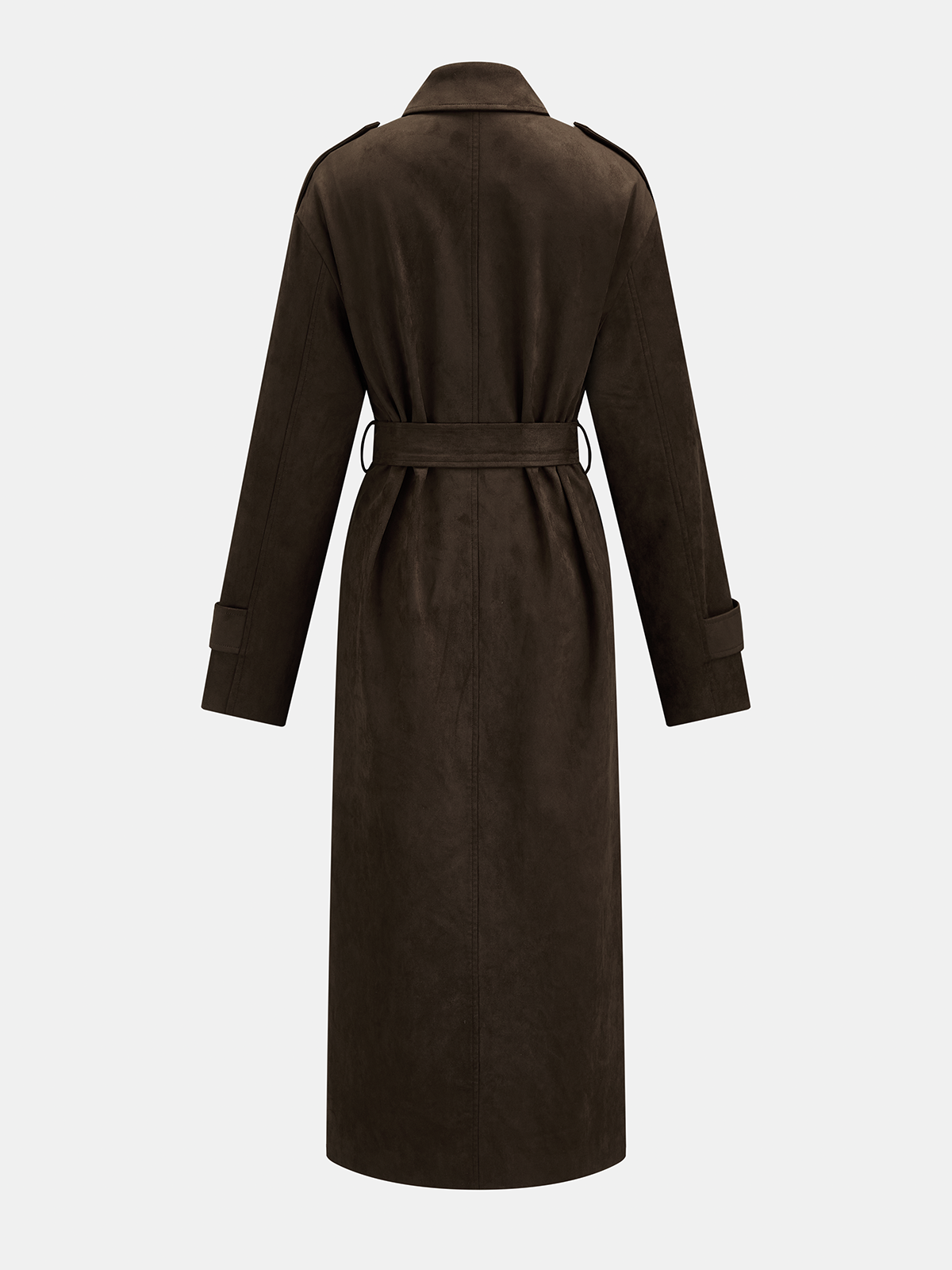 Suede Effect Belted Double‑Breasted Trench Coat