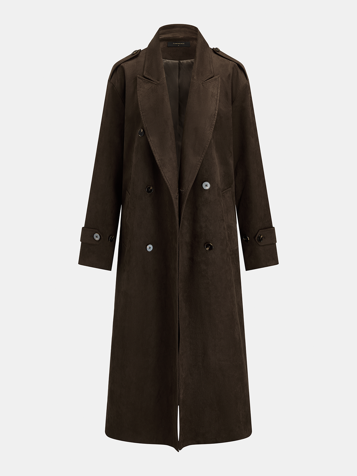 Suede Effect Belted Double‑Breasted Trench Coat