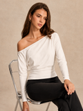 Off Shoulder Ruched Waist Long Sleeve Top
