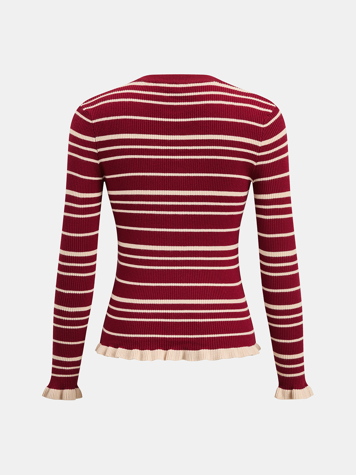 Striped Ruffle Hem Ribbed Knit Cardigan