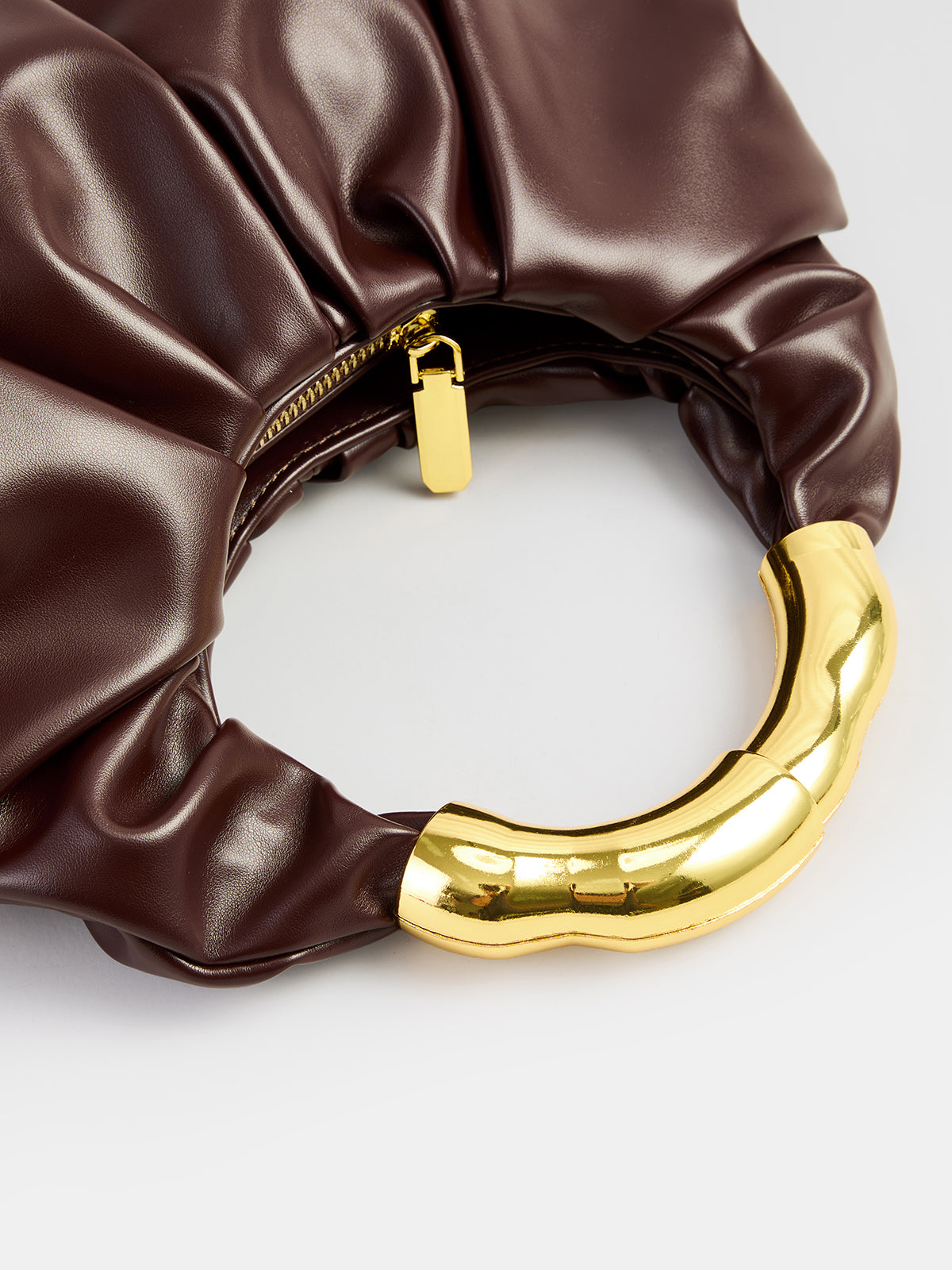 Ruched Metal Handle Handbag