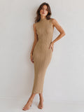 Turtleneck Bodycon Rib Knit Maxi Dress