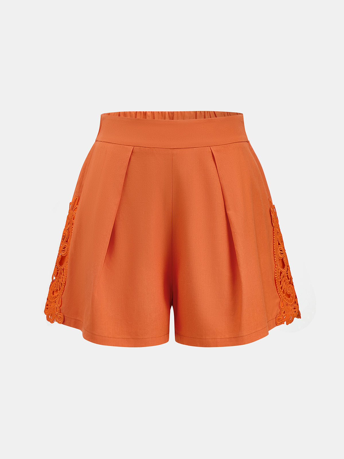 Lace Panel Pleated Linen Blend Shorts