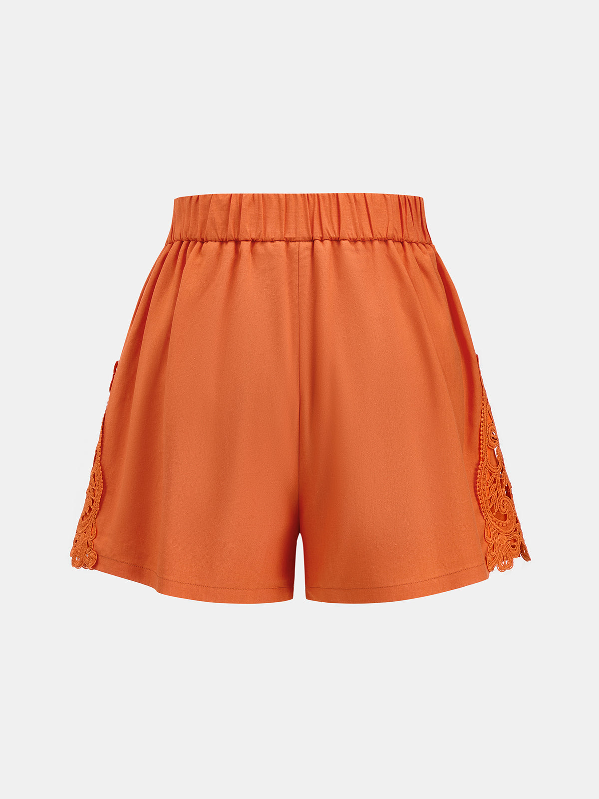 Lace Panel Pleated Linen Blend Shorts
