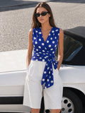 Polka Dot Wrap Tie Sleeveless Top