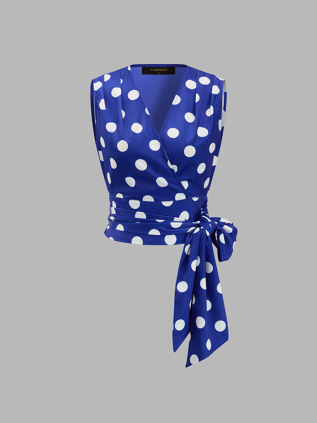 Polka Dot Wrap Tie Sleeveless Top