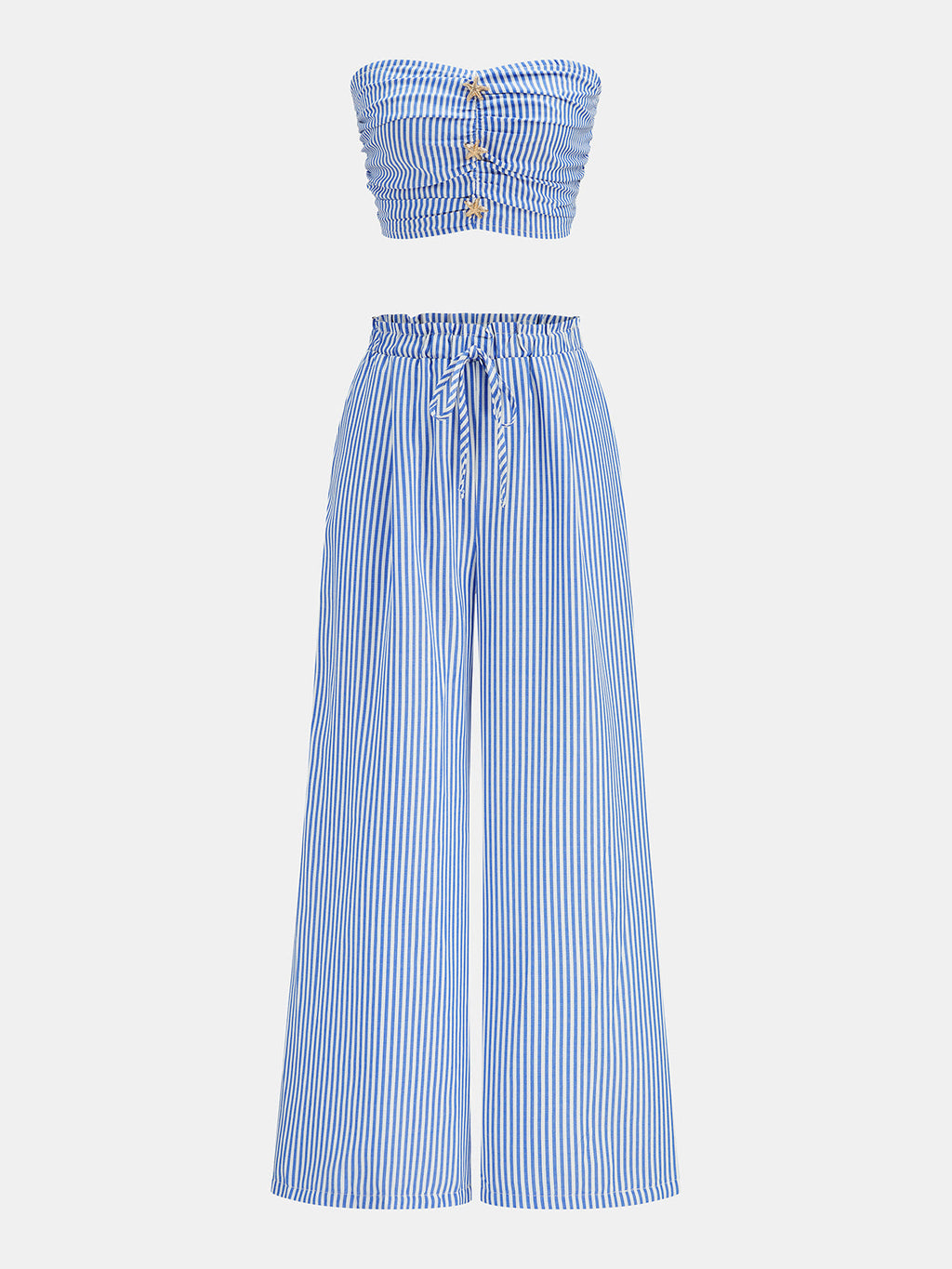 Ruched Striped Bandeau & Drawstring Pants Set