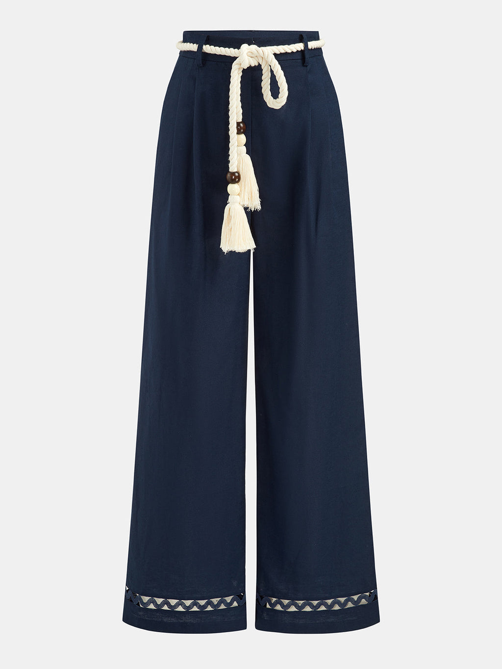 Belted Cotton Linen Wide Leg Pants