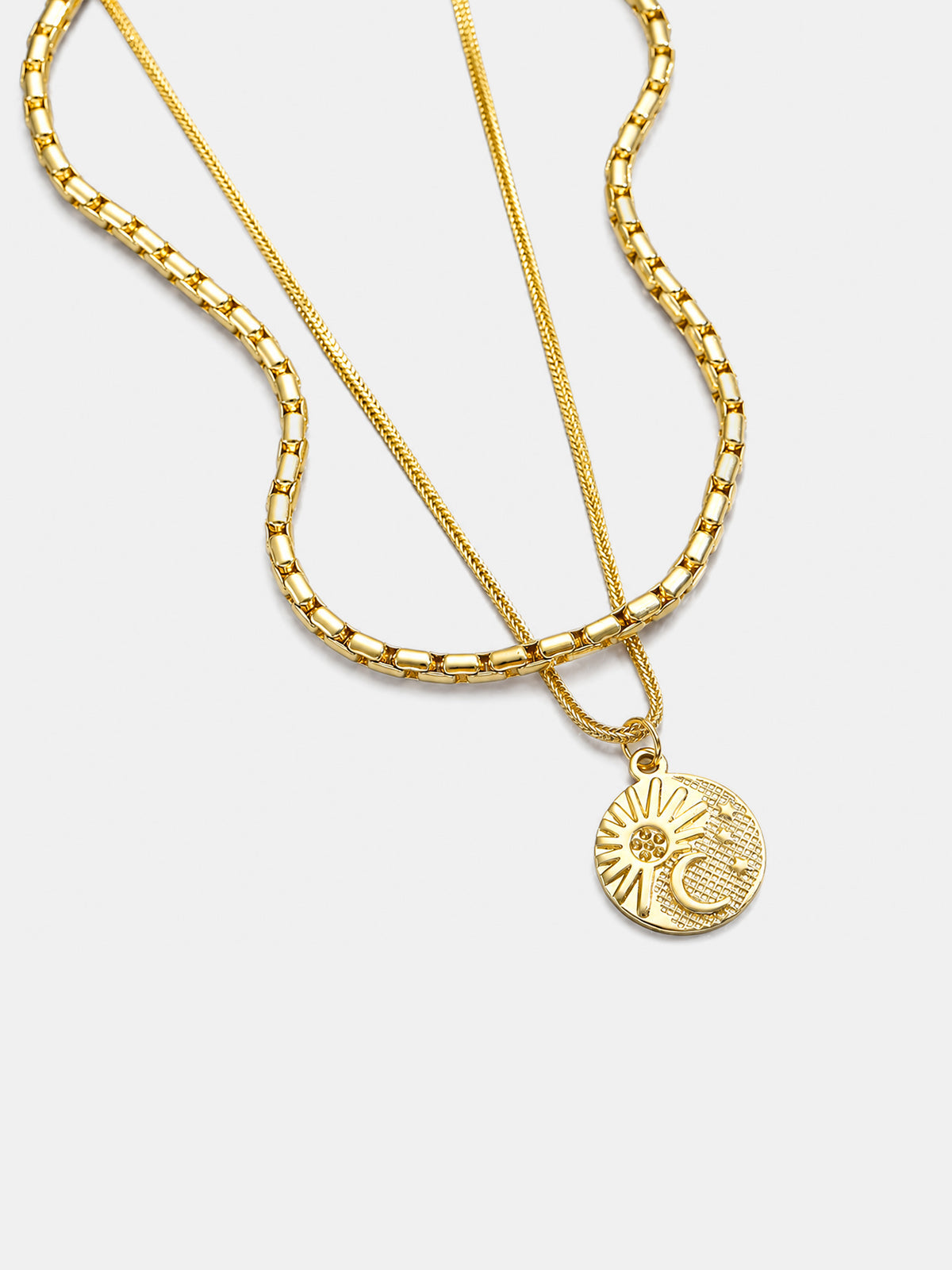 Double Layer Sun Moon Coin Pendant Necklace