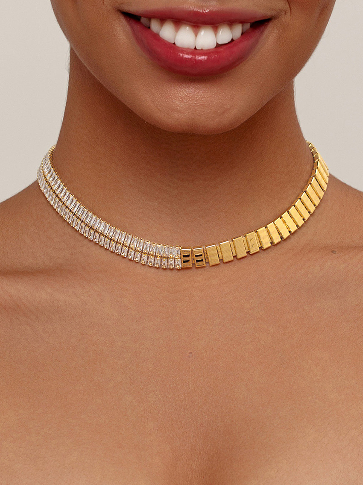 Asymmetrical Spliced Zircon Choker Necklace
