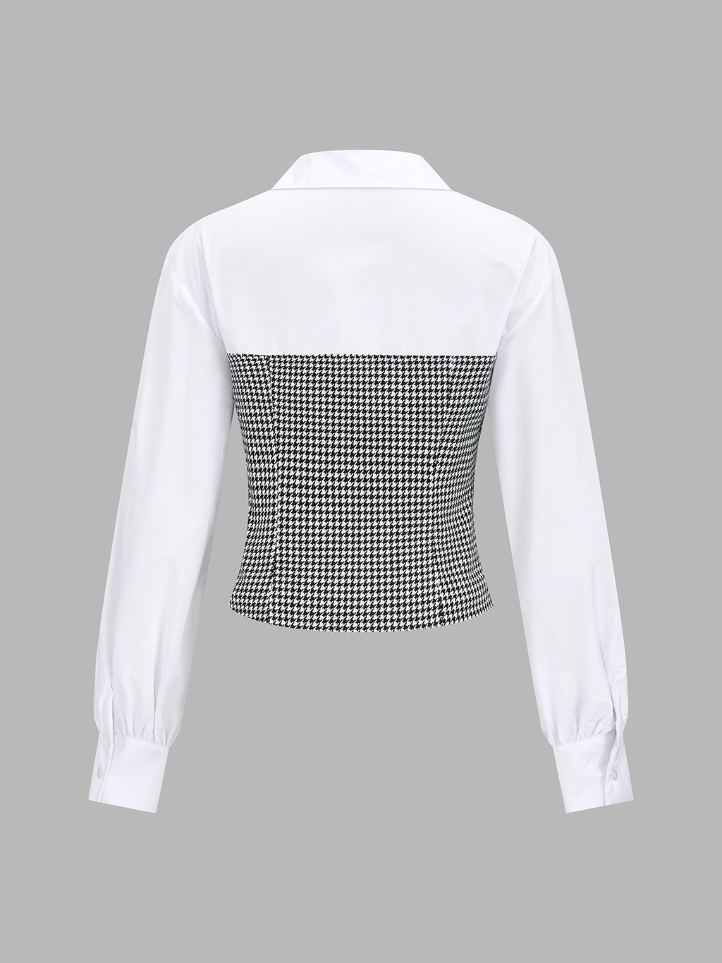 Houndstooth Spliced Collared Blouse