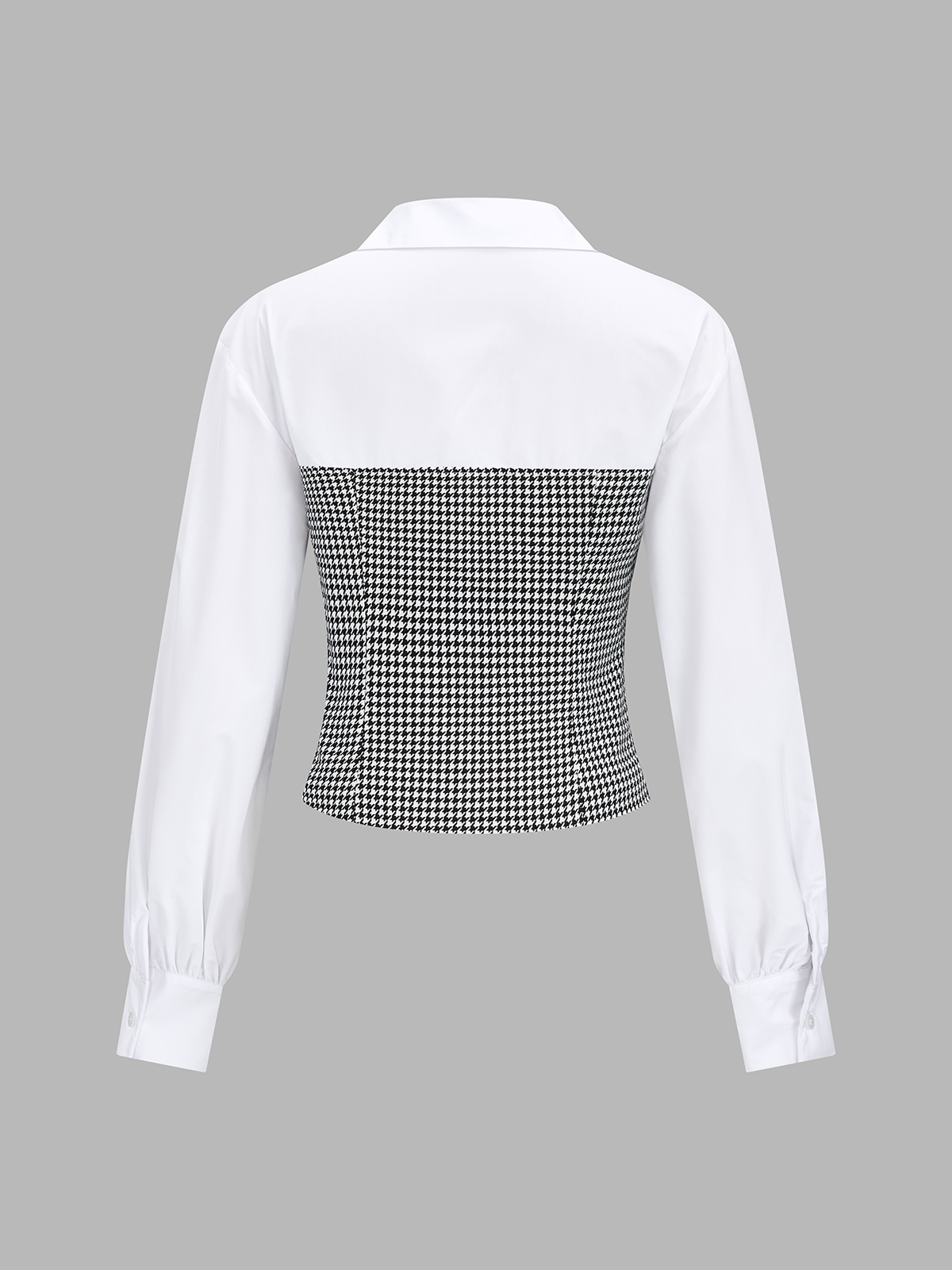 Houndstooth Spliced Collared Blouse