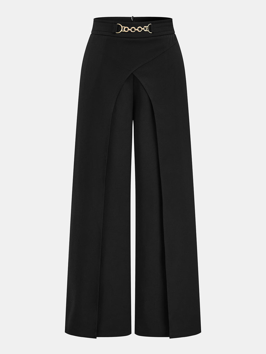 Metal Chain Waist Wrap‑Overlay Wide‑Leg Pants