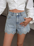 Eyelet Embroidered Denim Shorts