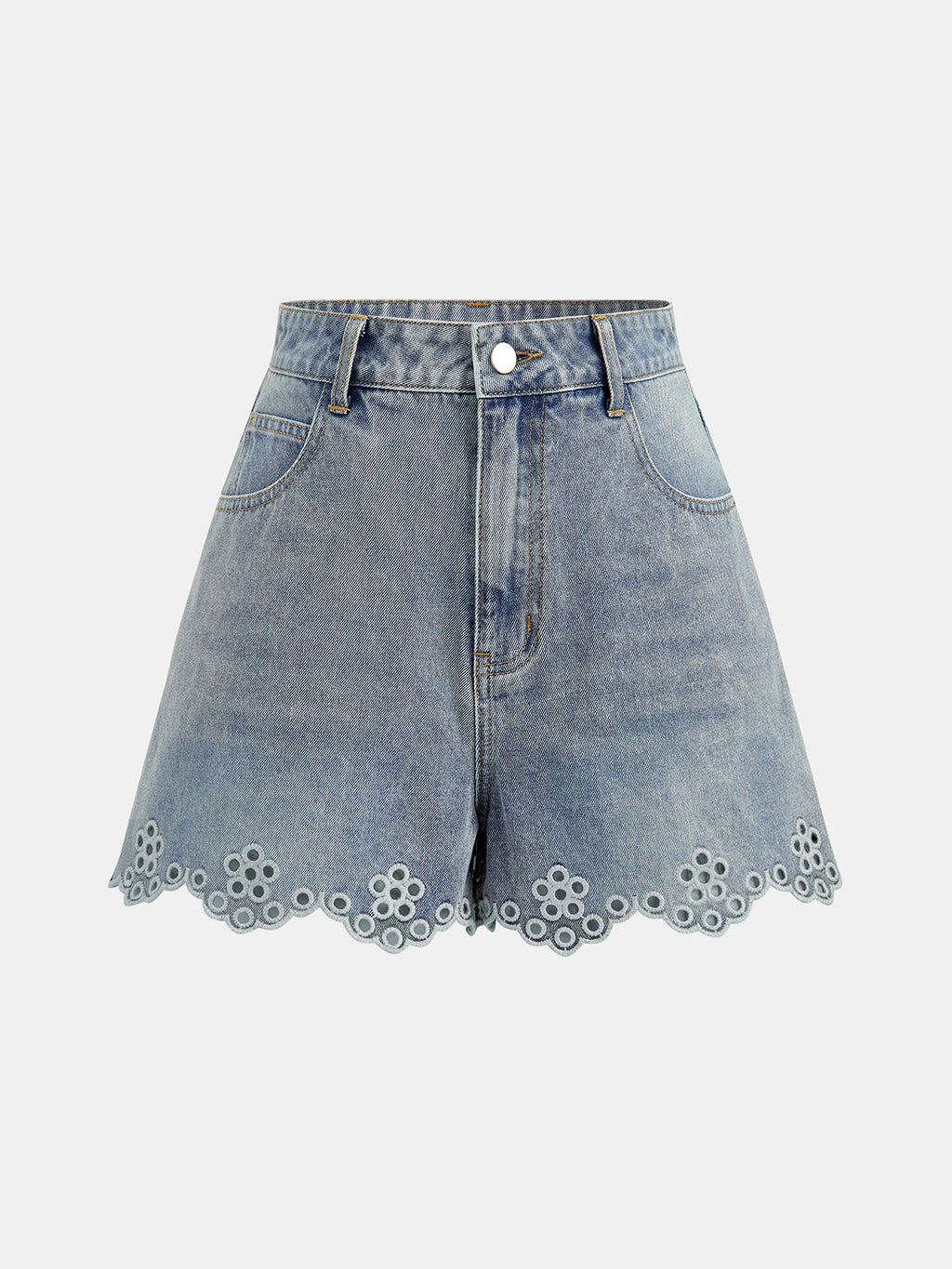 Eyelet Embroidered Denim Shorts
