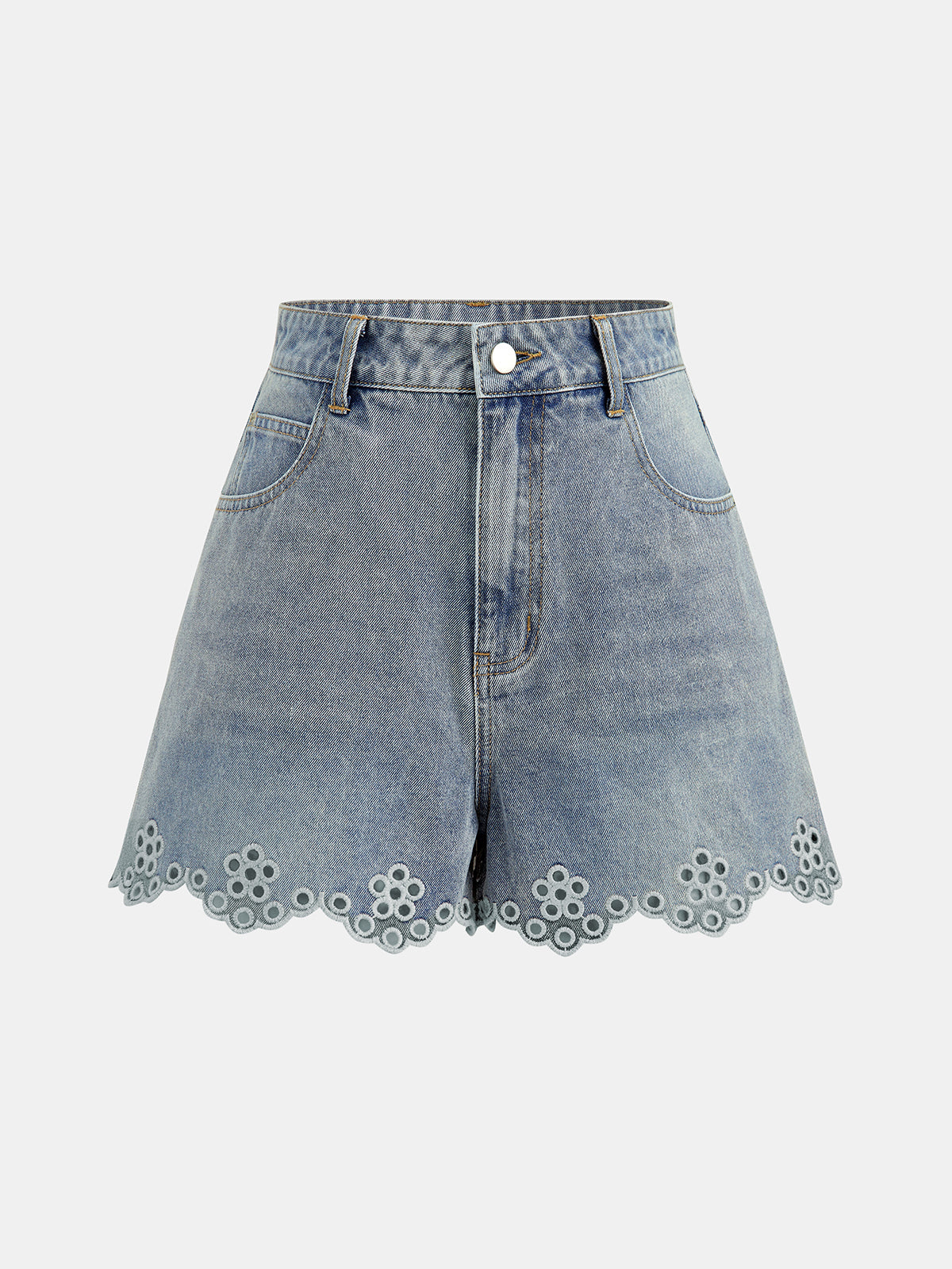 Eyelet Embroidered Denim Shorts