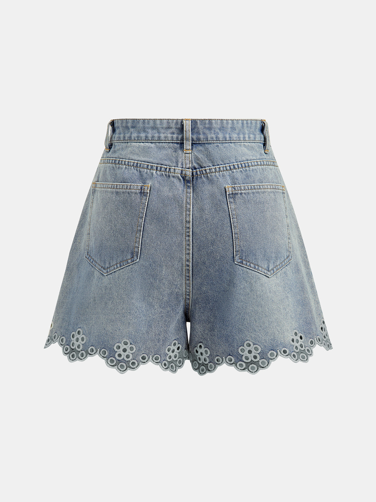 Eyelet Embroidered Denim Shorts