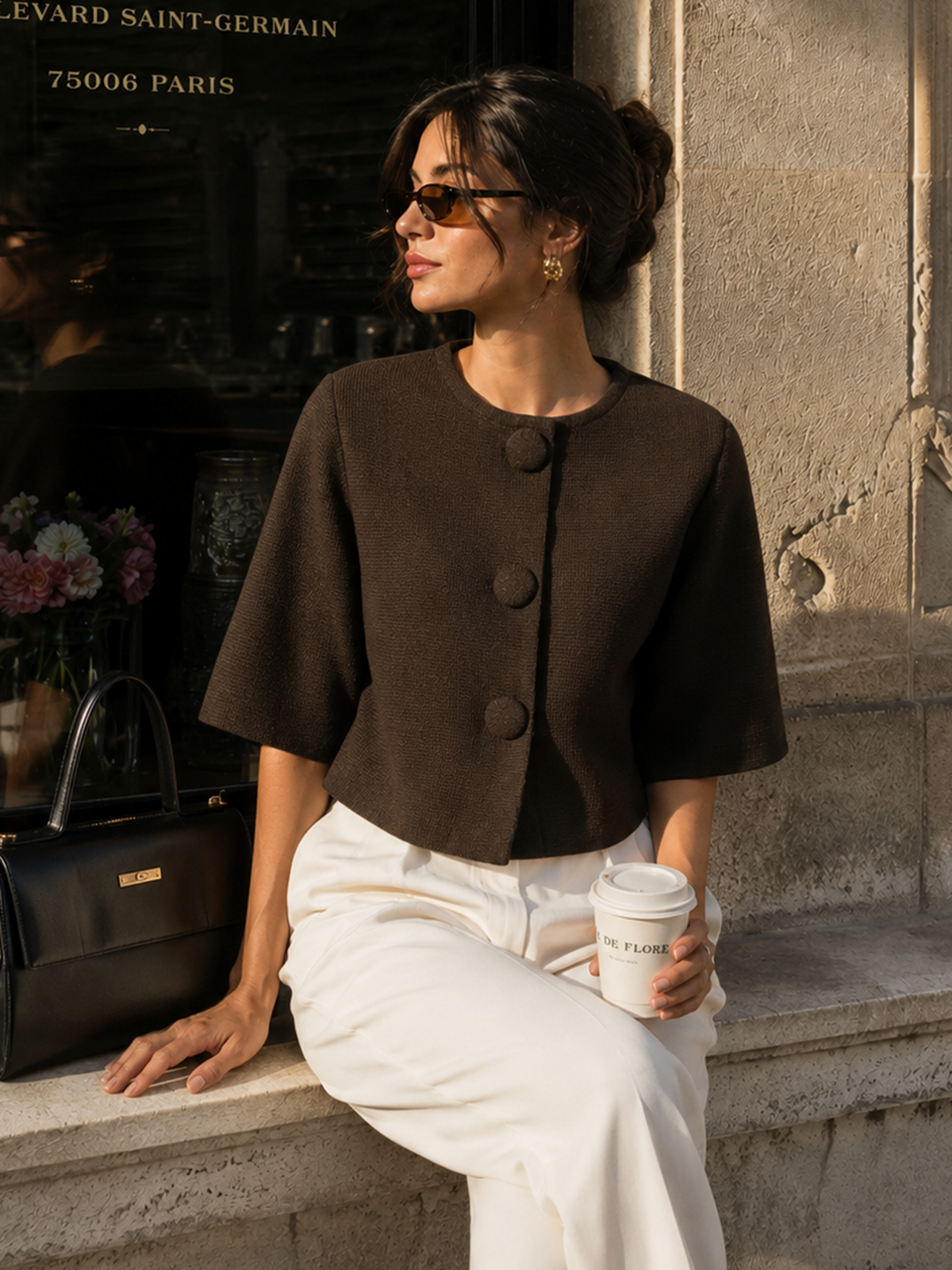 Half Sleeve Button Front Cropped Cardigan