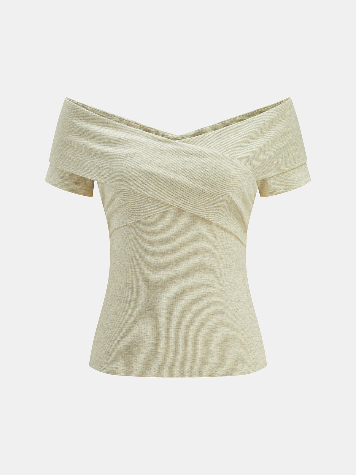 Wrap Off Shoulder Ribbed Fitted Top