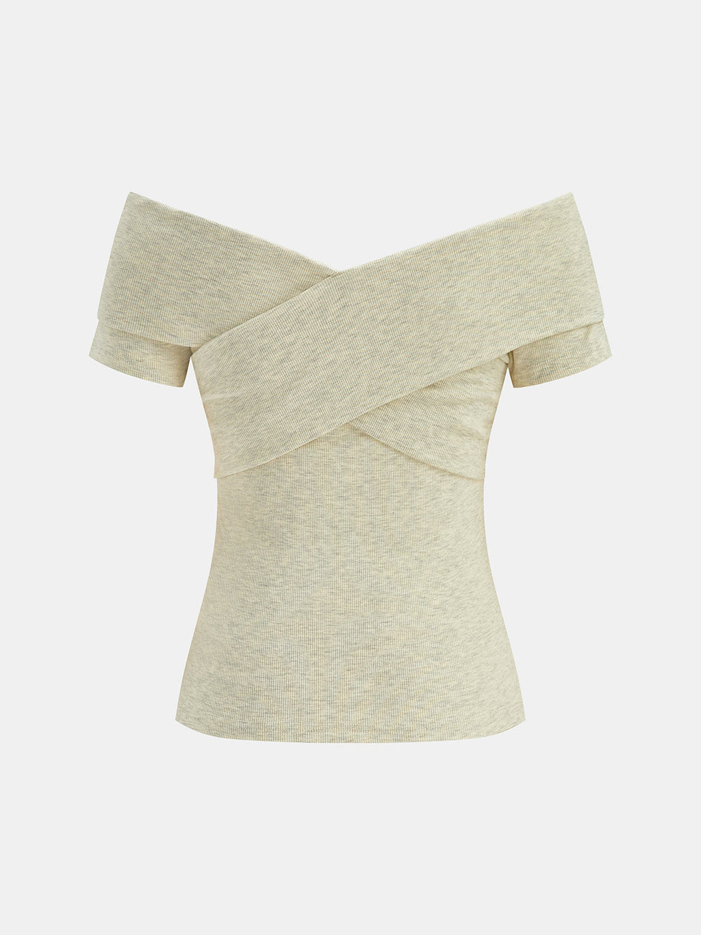 Wrap Off Shoulder Ribbed Fitted Top