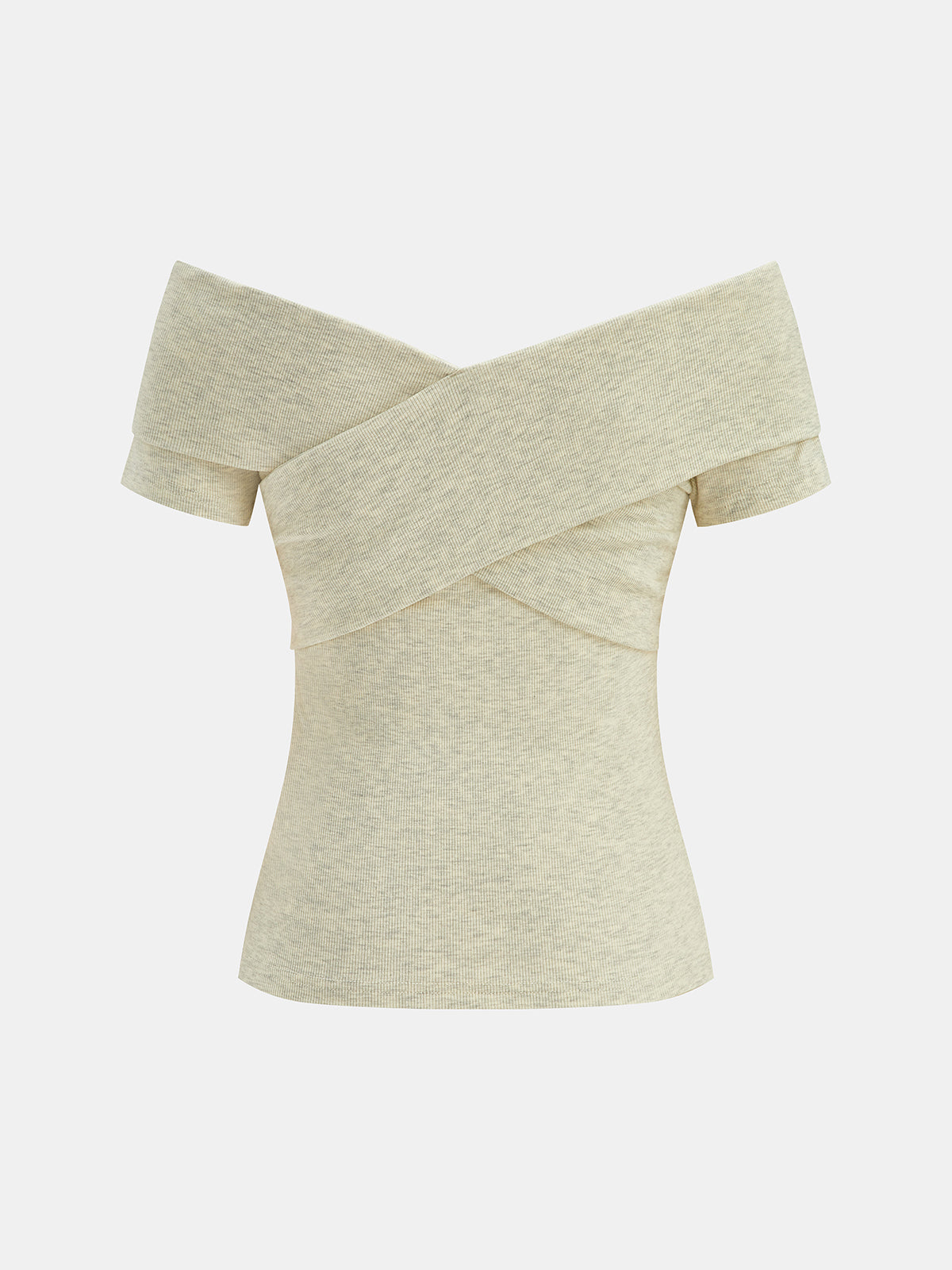 Wrap Off Shoulder Ribbed Fitted Top