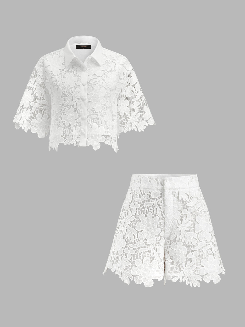 Guipure Lace Short Sleeve Shirt & Shorts Set