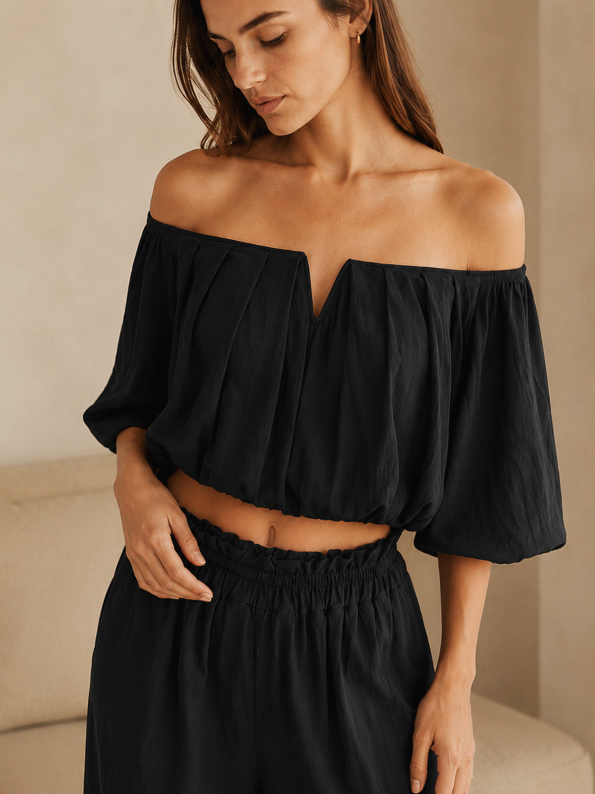 Off Shoulder Crop Top & Pants Set