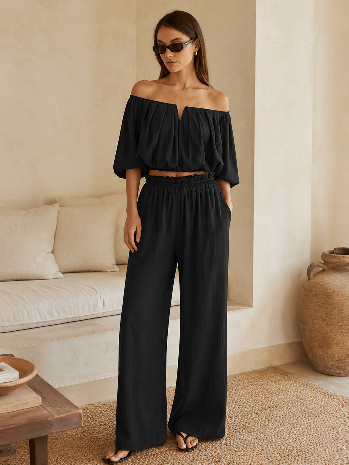 Off Shoulder Crop Top & Pants Set