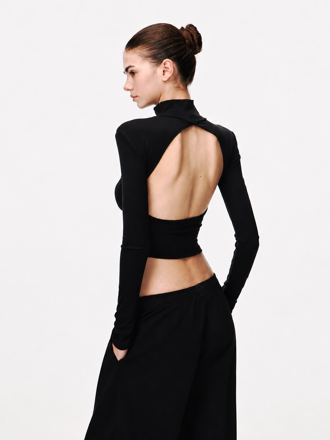 Open-Back Mock Neck Top
