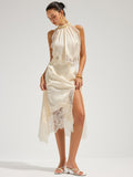 Satin Lace Trim Top & Asymmetrical Skirt Set