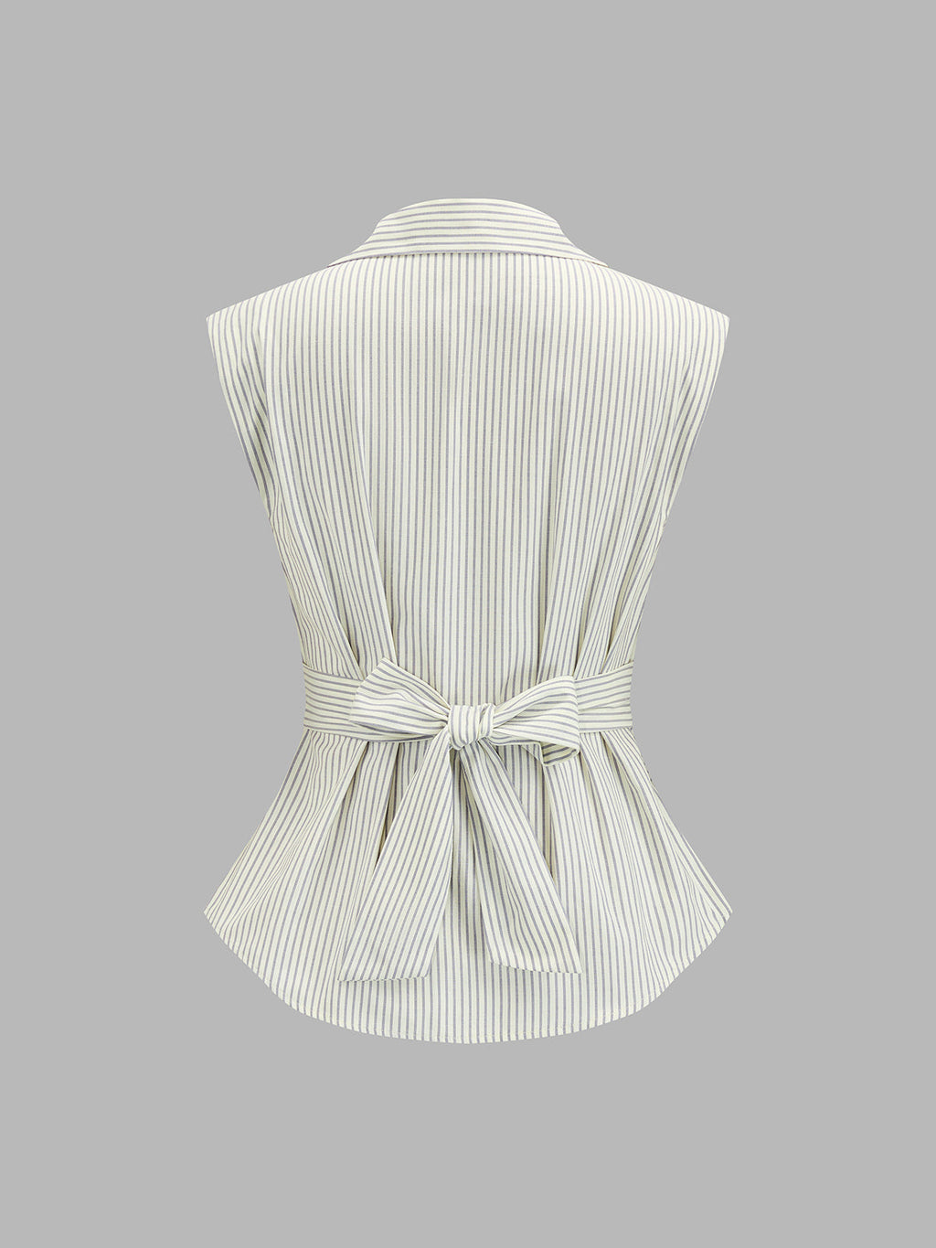 Striped Lapel Tie-Back Sleeveless Blouse
