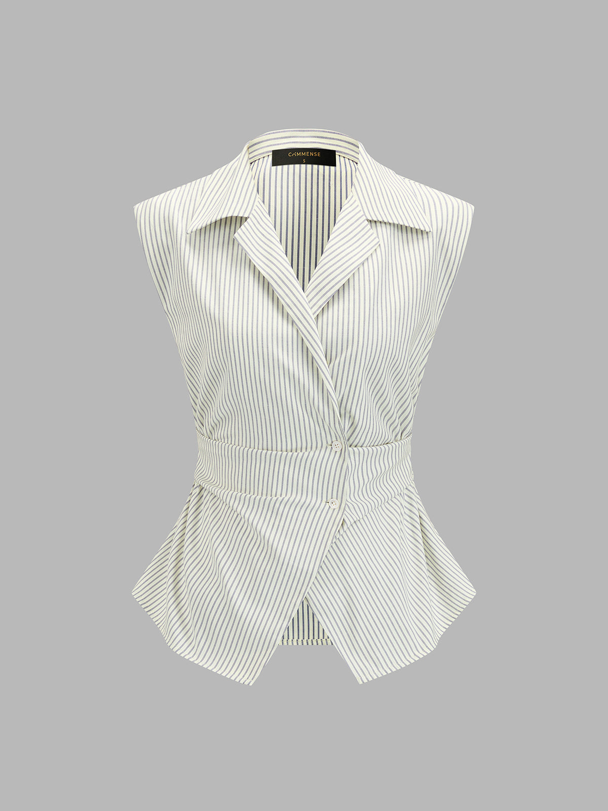 Striped Lapel Tie-Back Sleeveless Blouse