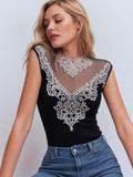 Lace Mesh Sleeveless Ribbed Top