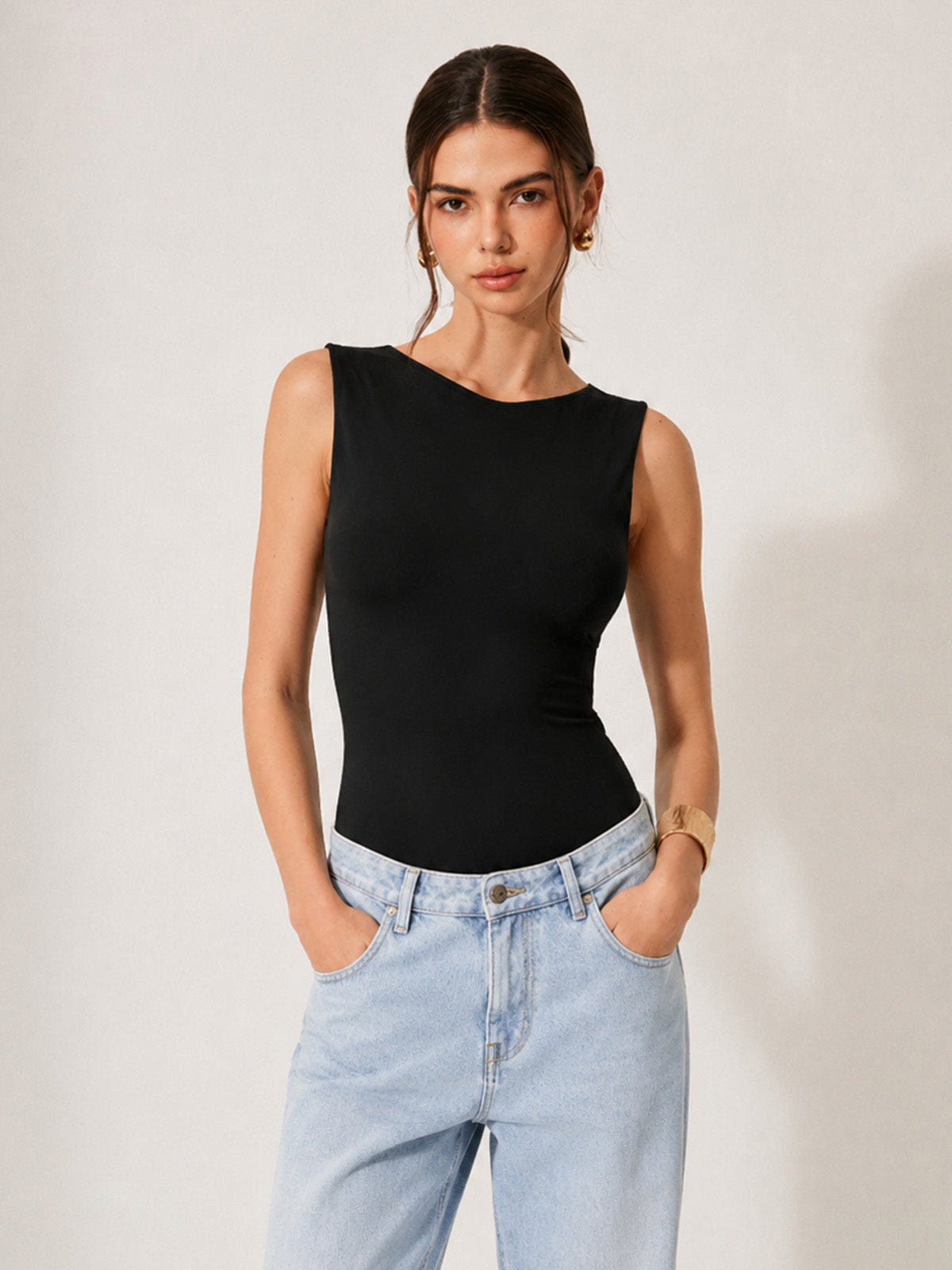 Sleeveless Open Back Bodysuit
