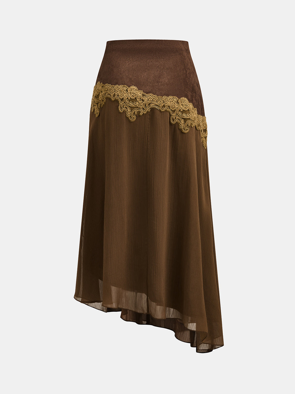 Lace Patchwork Asymmetrical Suede Effect Skirt