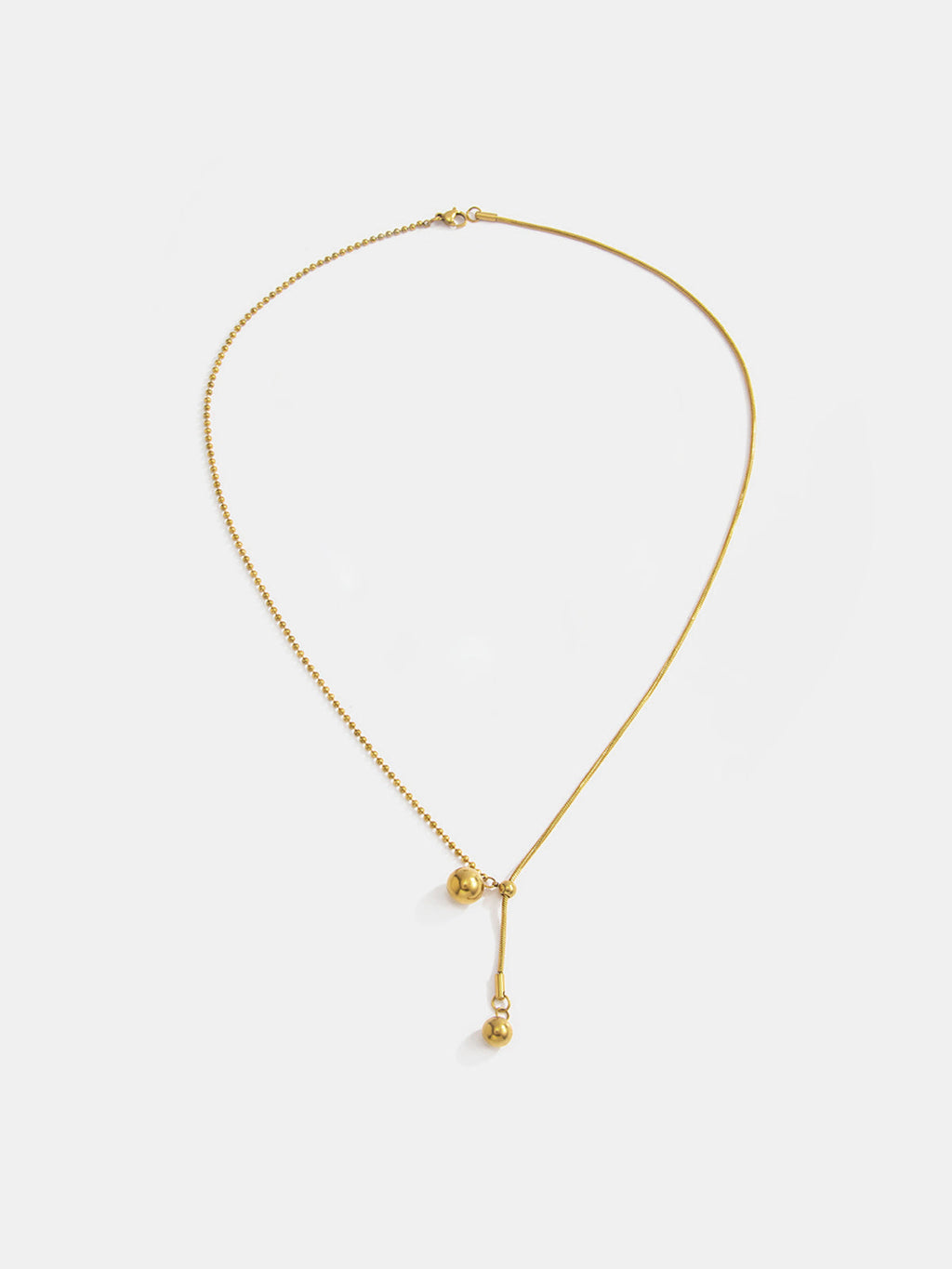 Two Ball Slider Lariat Gold Y Necklace