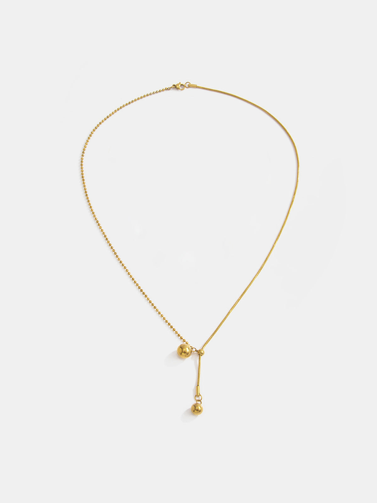 Two Ball Slider Lariat Gold Y Necklace