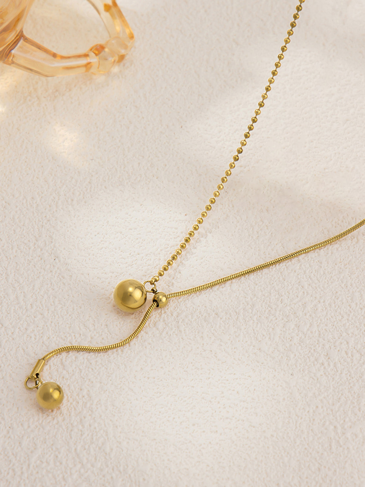 Two Ball Slider Lariat Gold Y Necklace