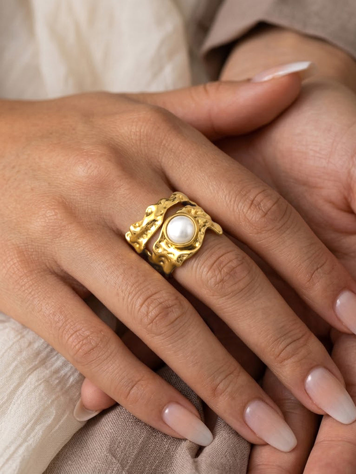 Irregular Textured Pearl Statement Ring