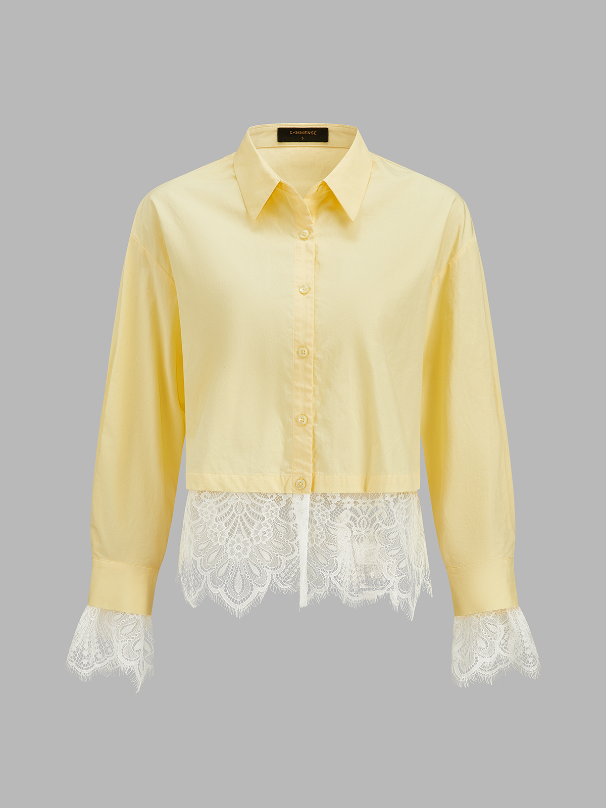 Lace Patchwork Cropped Cotton Shirt