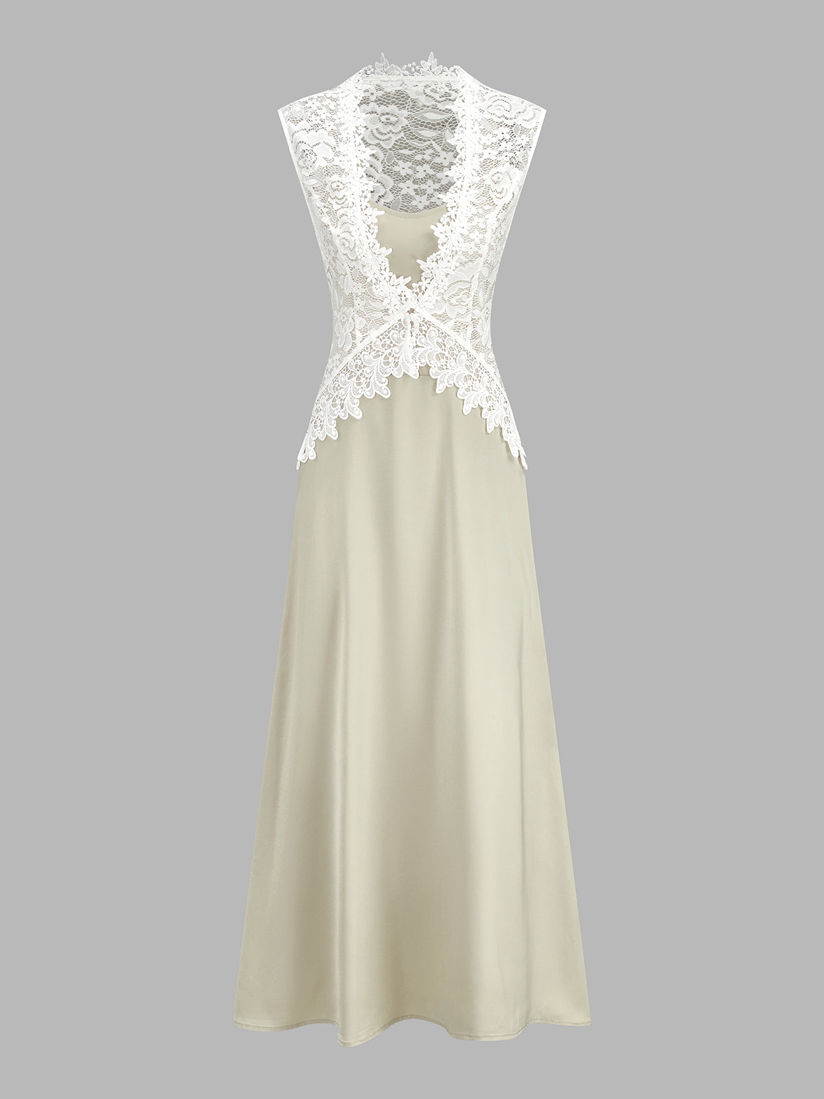 Satin Cami Dress & Lace Vest Two-Piece Set