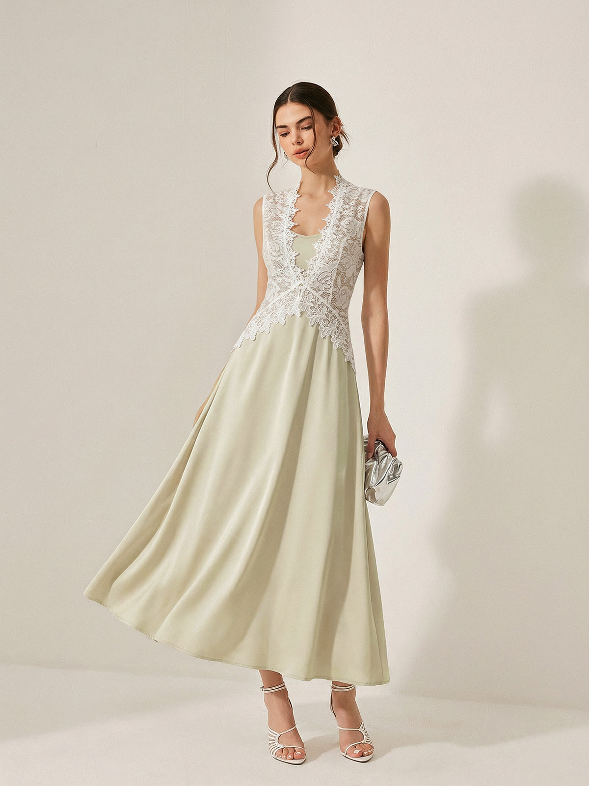 Satin Cami Dress & Lace Vest Two-Piece Set