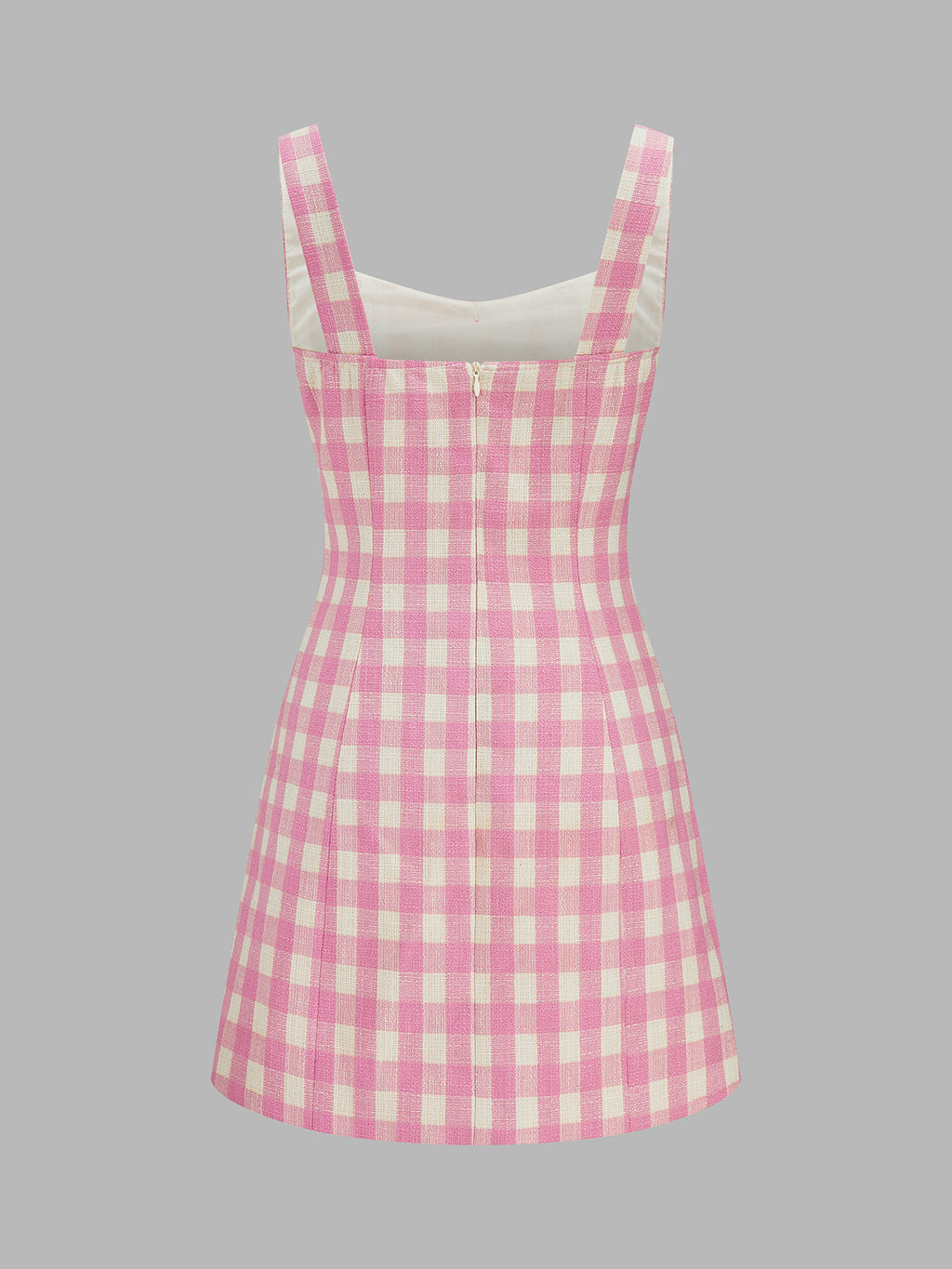 Button Front Gingham Tweed Mini Dress