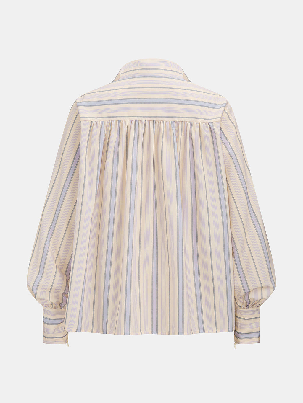 Striped Balloon Sleeve Button‑Down Shirt