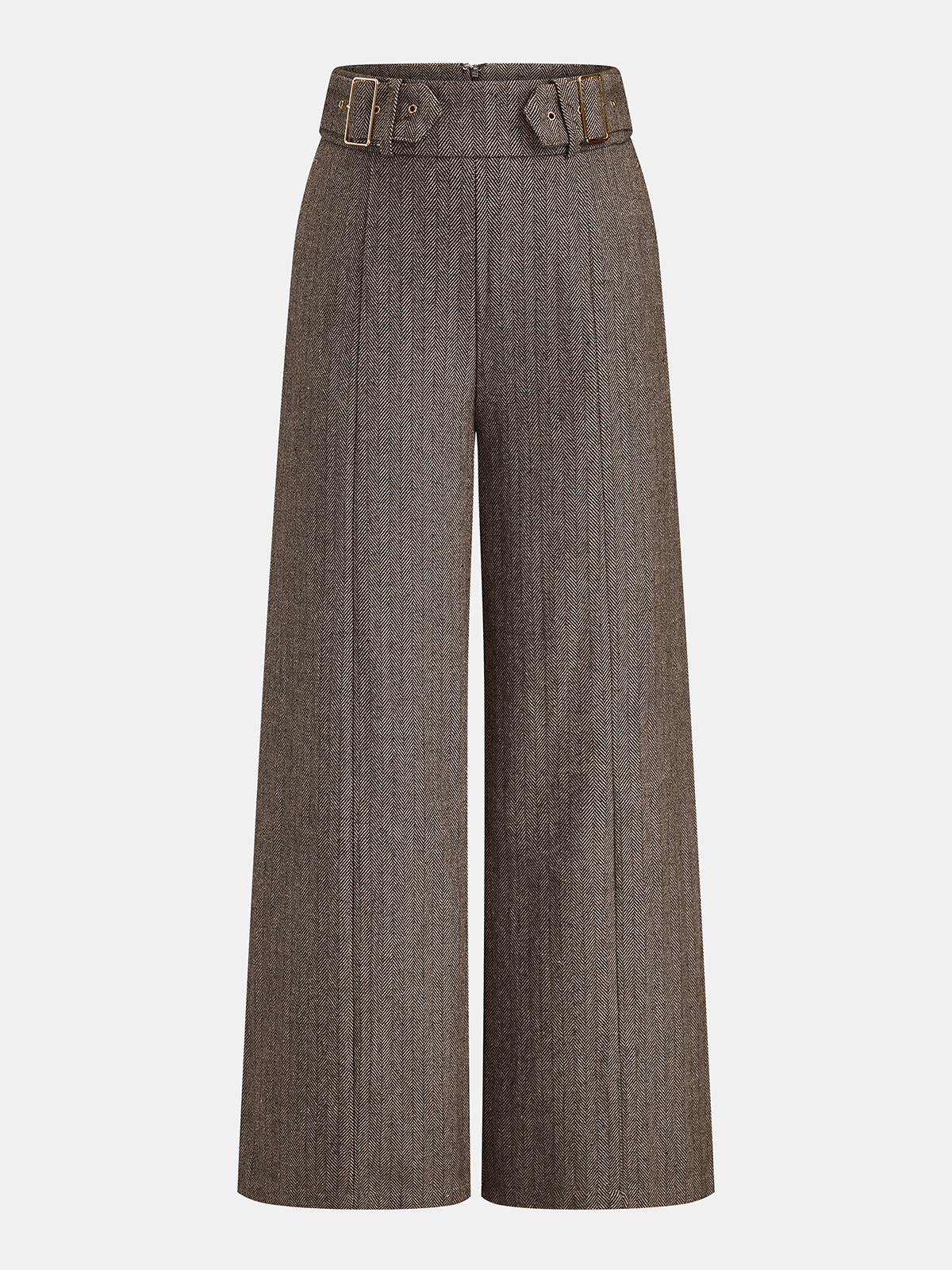 Herringbone Double Buckle Wide Pants