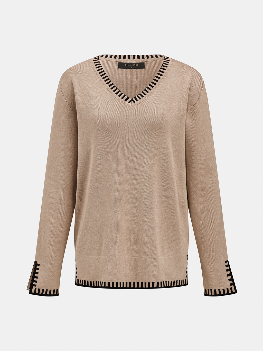 Contrast Trim Scarf Neck Knit Set