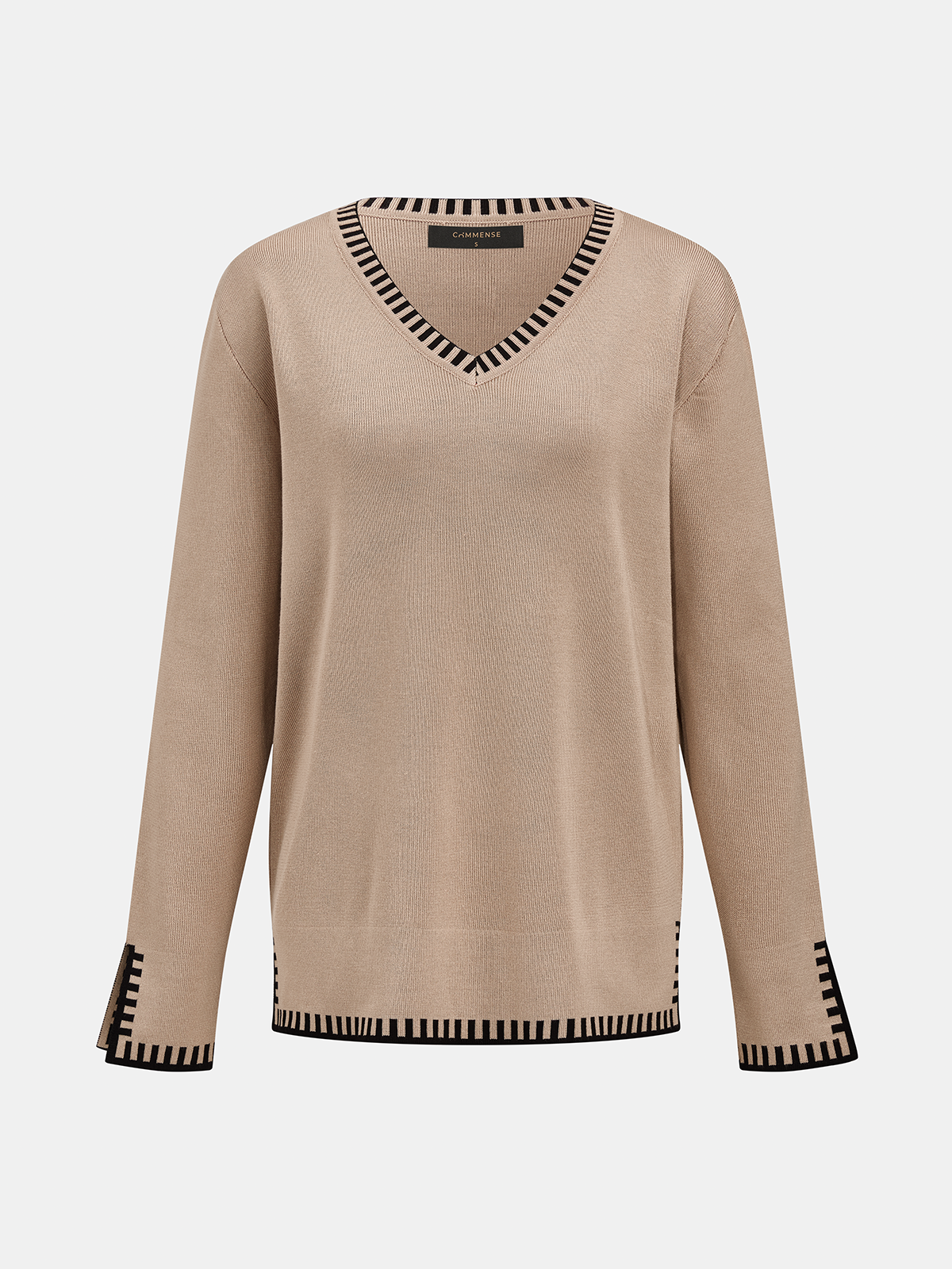 Contrast Trim Scarf Neck Knit Set