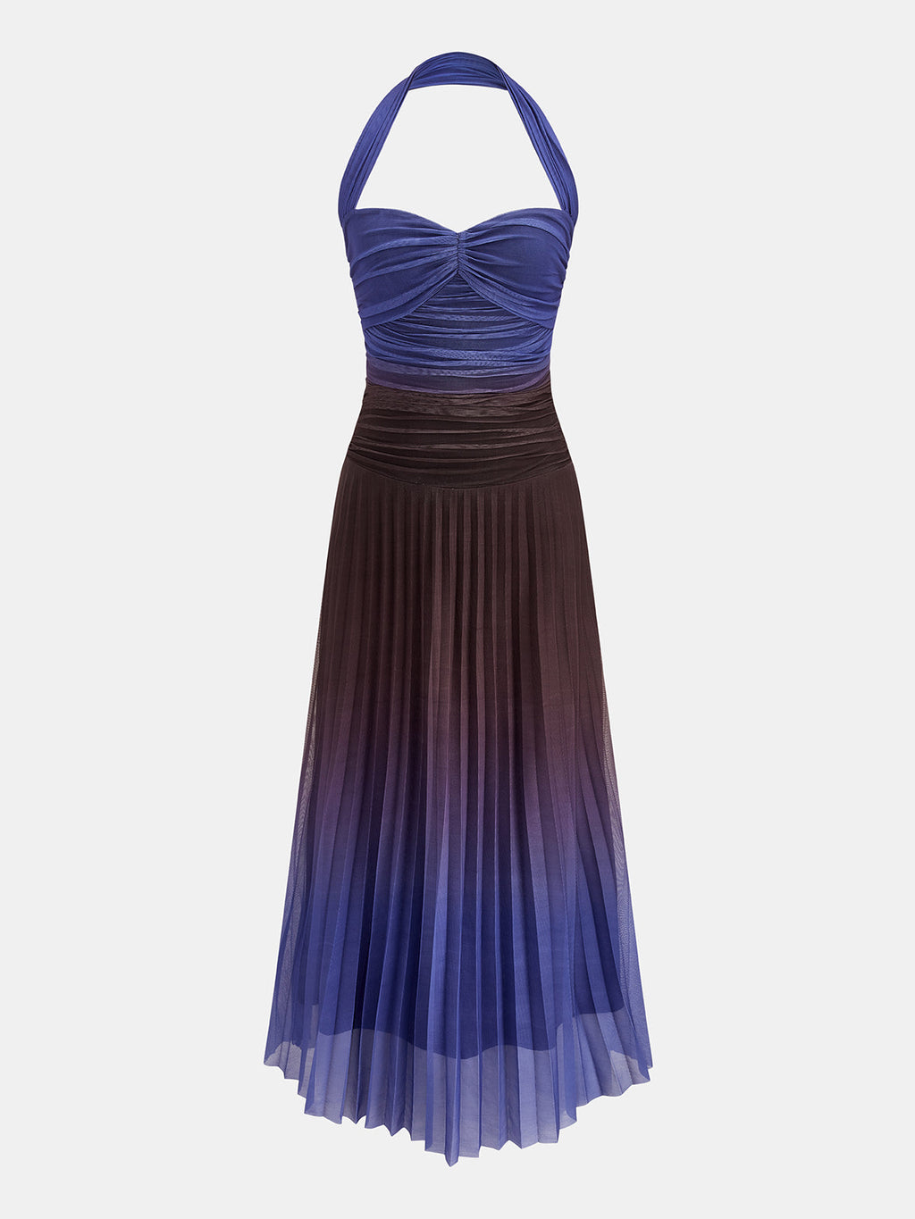 Ombre Pleated Halter Maxi Dress