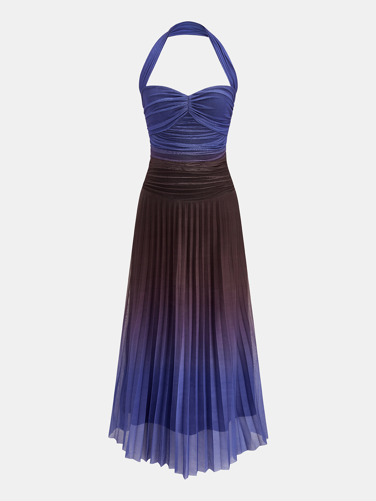 Ombre Pleated Halter Maxi Dress